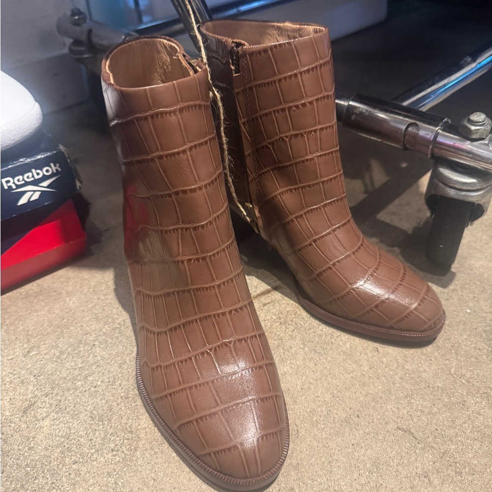 Madewell Brown Croc-Pattern Ankle Booties